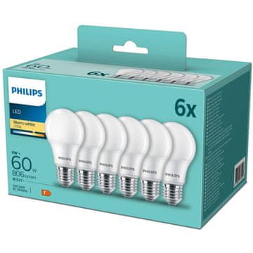 Philips Pakiranje od 6 LED E27 Normalna mat žarulja 60W 806lm