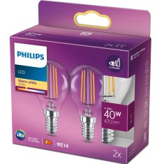 Philips Pakiranje od 2 LED E14 kuglaste žarulje 4,3 W (40 W) prozirne 470 lm