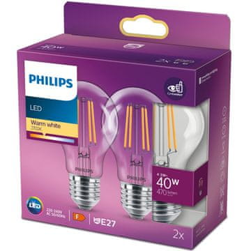 Philips Pakiranje od 2 LED E27 Normalna 4,3 W (40 W) Prozirna 470 lm