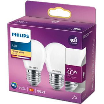 Philips Pakiranje od 2 LED E27 kuglaste žarulje 40W, mat 470lm