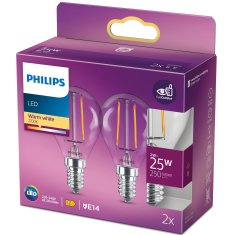 Philips Pakiranje od 2 LED E14 kuglaste žarulje 2W (25W) prozirne 250lm