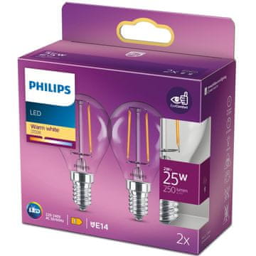 Philips Pakiranje od 2 LED E14 kuglaste žarulje 2W (25W) prozirne 250lm