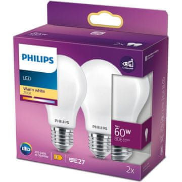Philips Pakiranje od 2 LED E27 60W Mraz 806lm