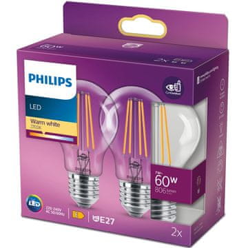 Philips Pakiranje od 2 LED E27 7W (60W) Prozirna 806lm
