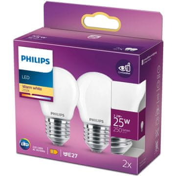 Philips Pakiranje od 2 LED E27 kuglaste žarulje 25W, mraz 250lm