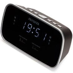 AIWA Radio sat s dvostrukim alarmom USB punjenje LED zaslon crni