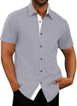 Nikcorp Muška ljetna košulja Meilicloth slim fit s kratkim rukavom poslovna casual, siva, XXL, prozračno, ne zahtijeva glačanje