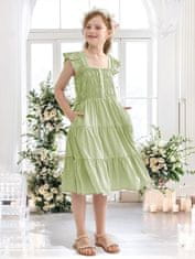 Nikcorp Ljetna haljina za djevojčice elegantna s puf rukavima, zelena, viskoza, A-kroj, džepovi, 10-11 godina, 150 cm