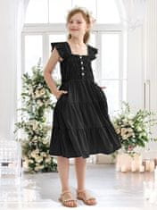 Nikcorp Ljetna haljina za djevojčice crna, elegantna viskozna haljina s puf rukavima i džepovima, veličina 160 (11-12 god)