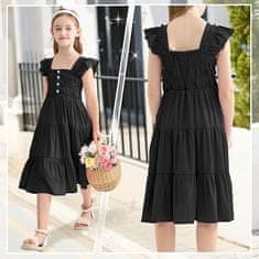 Nikcorp Ljetna haljina za djevojčice crna, elegantna viskozna haljina s puf rukavima i džepovima, veličina 160 (11-12 god)