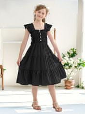 Nikcorp Ljetna haljina za djevojčice crna, elegantna viskozna haljina s puf rukavima i džepovima, veličina 160 (11-12 god)