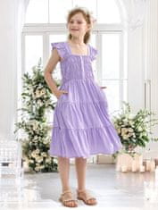 Nikcorp Ljetna haljina za djevojčice elegantna s puf rukavima, ljubičasta, viskoza, A-kroj, džepovi, 10-11 godina, 150 cm