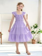 Nikcorp Ljetna haljina za djevojčice elegantna s puf rukavima, ljubičasta, viskoza, A-kroj, džepovi, 10-11 godina, 150 cm