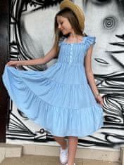 Nikcorp Ljetna haljina za djevojčice elegantna s puf rukavima, plava, viskoza, pamučna podstava, 11-12 godina, 160 cm