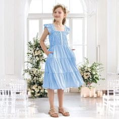 Nikcorp Ljetna haljina za djevojčice elegantna s puf rukavima, plava, viskoza, pamučna podstava, 11-12 godina, 160 cm