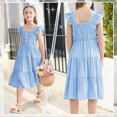 Nikcorp Ljetna haljina za djevojčice elegantna s puf rukavima, plava, viskoza, pamučna podstava, 11-12 godina, 160 cm