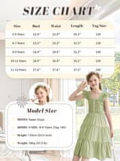 Nikcorp Ljetna haljina za djevojčice elegantna zelena s puf rukavima, viskoza, A-kroj, s džepovima, veličina 160 cm (11-12 godina)