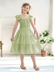 Nikcorp Ljetna haljina za djevojčice elegantna zelena s puf rukavima, viskoza, A-kroj, s džepovima, veličina 160 cm (11-12 godina)