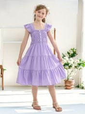 Nikcorp Ljetna haljina za djevojčice elegantna ljubičasta s puf rukavima, lagana viskoza, A-kroj, veličina 160 cm, 11-12 godina