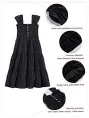 Nikcorp Ljetna haljina za djevojčice crna s puf rukavima, pamučna podstava, viskoza, elegantna, veličina 150 cm (10-11 god)