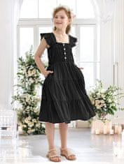 Nikcorp Ljetna haljina za djevojčice crna s puf rukavima, pamučna podstava, viskoza, elegantna, veličina 150 cm (10-11 god)