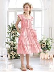 Nikcorp Ljetna haljina za djevojčice elegantna s puf rukavima, ružičasta, prozračna viskoza, džepovi, 11-12 godina, 160 cm