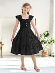 Nikcorp Ljetna haljina za djevojčice crna s puf rukavima, pamučna podstava, viskoza, elegantna, veličina 150 cm (10-11 god)