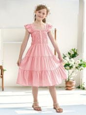 Nikcorp Ljetna haljina za djevojčice elegantna s puf rukavima, ružičasta, prozračna viskoza, džepovi, 11-12 godina, 160 cm