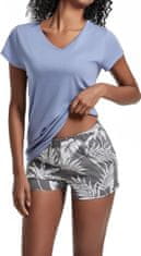 Nikcorp Ženska pidžama od pamuka i modala, kratki rukavi i kratke hlače, V-izrez, uzorak tropskog lišća, plavo-siva, veličina M