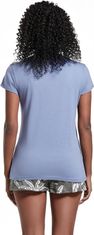 Nikcorp Ženska pidžama od pamuka i modala, kratki rukavi i kratke hlače, V-izrez, uzorak tropskog lišća, plavo-siva, veličina M