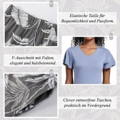 Nikcorp Ženska pidžama od pamuka i modala, kratki rukavi i kratke hlače, V-izrez, uzorak tropskog lišća, plavo-siva, veličina M