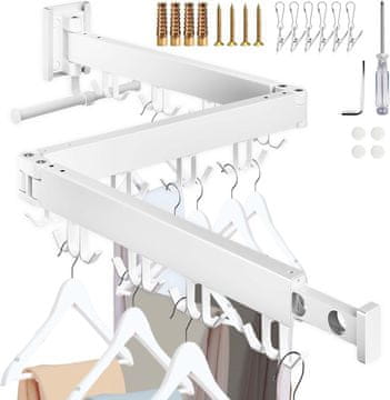 Nikcorp Zidna sklopiva vješalica za odjeću od aluminija, 3 kraka, 24 okretne kuke, sušilo za rublje, montaža bez bušenja, crna