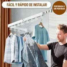 Nikcorp Zidna sklopiva vješalica za odjeću od aluminija, 3 kraka, 24 okretne kuke, sušilo za rublje, montaža bez bušenja, crna