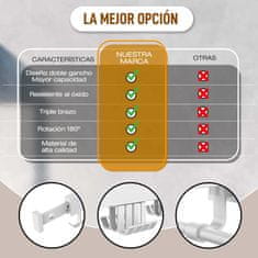 Nikcorp Zidna sklopiva vješalica za odjeću od aluminija, 3 kraka, 24 okretne kuke, sušilo za rublje, montaža bez bušenja, crna