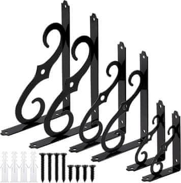 Nikcorp Zidni nosači za police dekorativni, crni, od lijevanog željeza, nosivost do 70 kg, set 2 komada, pribor za montažu