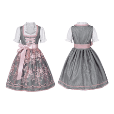 Nikcorp Dirndl haljina za žene Oktoberfest tradicionalna midi s vezom, siva i ružičasta boja, bavarski stil, veličina L