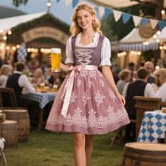 Nikcorp Dirndl haljina ženska za Oktoberfest tradicionalna midi s korzetom i cvjetnim vezom, bordo i ružičasta, veličina M