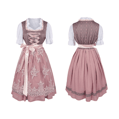 Nikcorp Dirndl haljina ženska za Oktoberfest tradicionalna midi s korzetom i cvjetnim vezom, bordo i ružičasta, veličina M