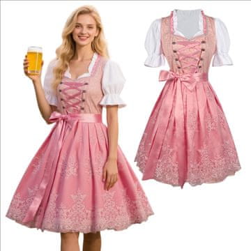 Nikcorp Dirndl haljina ženska za Oktoberfest tradicionalna bavarska midi s cvjetnim vezom i korzetom, ružičasta, veličina M