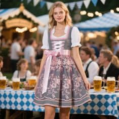 Nikcorp Dirndl haljina za žene Oktoberfest tradicionalna midi s vezom, siva i ružičasta boja, bavarski stil, veličina L