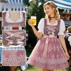 Nikcorp Dirndl haljina ženska za Oktoberfest tradicionalna midi s korzetom i cvjetnim vezom, bordo i ružičasta, veličina M