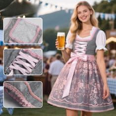 Nikcorp Dirndl haljina za žene Oktoberfest tradicionalna midi s vezom, siva i ružičasta boja, bavarski stil, veličina L