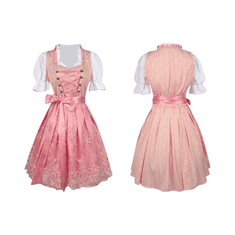 Nikcorp Dirndl haljina ženska za Oktoberfest tradicionalna bavarska midi s cvjetnim vezom i korzetom, ružičasta, veličina M