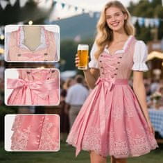 Nikcorp Dirndl haljina ženska za Oktoberfest tradicionalna bavarska midi s cvjetnim vezom i korzetom, ružičasta, veličina M