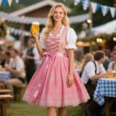 Nikcorp Dirndl haljina ženska za Oktoberfest tradicionalna bavarska midi s cvjetnim vezom i korzetom, ružičasta, veličina M