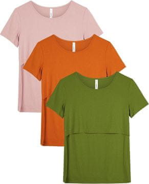 Nikcorp Majice za dojenje i trudnice kratkih rukava, set 3 komada, rastezljive, zelena, ružičasta i narančasta boja, veličina M