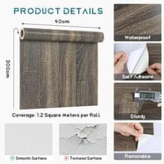 Nikcorp Samoljepljiva folija za namještaj i radne ploče tamno drvo oraha, vodootporna vinilna tapeta za obnovu, 40x300 cm