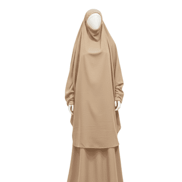 Nikcorp Muslimanska molitvena haljina abaja, dvodijelni set s hidžabom, za ramazan, univerzalna veličina, prozračna, bež