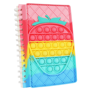 Nikcorp Bilježnica Notatnik A5 Pop It za djecu, antistresna senzorna igračka u obliku jagode, dugine boje, 50 stranica na linije