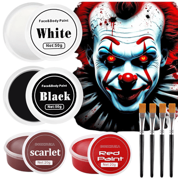 Nikcorp Boje za lice i tijelo set za Halloween i karneval, kremaste profesionalne boje, 4 komada, 140 g, crvena, crna, bijela i bordo
